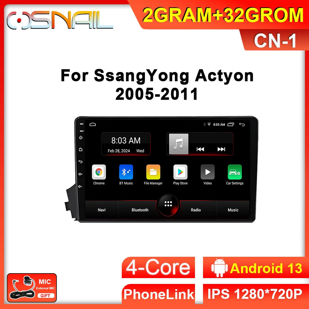 for Ssangyong Kyron/Actyon 2005-2011 Android Car Radio CarPlay GPS Stereo Player