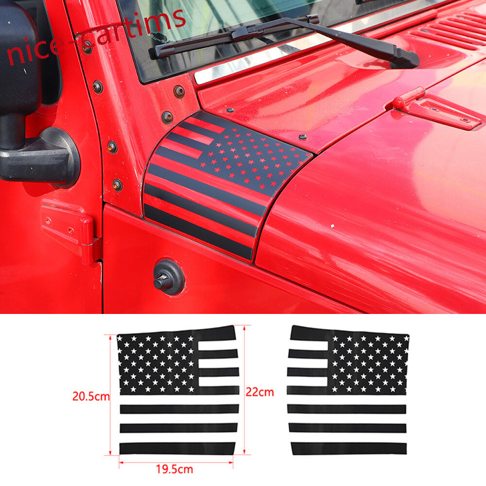 for Jeep for Wrangler JK 07-17PVC Black Flag Side Hood Body Armor Cowl Sticker Cover