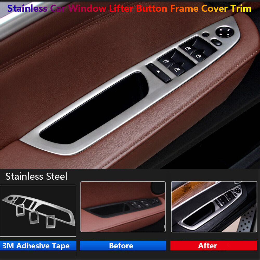 4x Stainless Car Door Window Lift Switch Button Cover Trim for BMW X5 X6 E70 E71