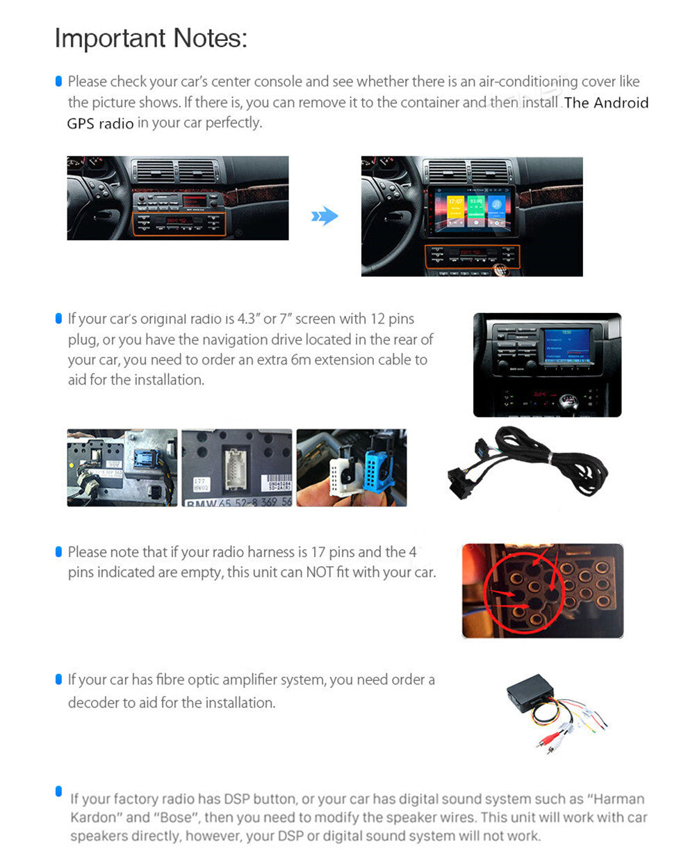 7Android 12 Stereo Radio Navi Player GPS FM For 1998-2006 for BMW 3 Sereis E46 M3