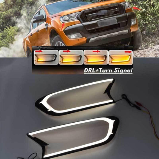 for Ford Ranger 16-18 LED DRL Headlight Cover W/ Turn Signal White Amber Trim