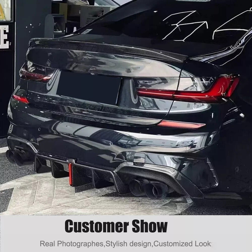 CARBON FIBER LED REAR DIFFUSER+SIDE EXTENSION FOR 19-22 for BMW G20 3 SERIES K STYLE