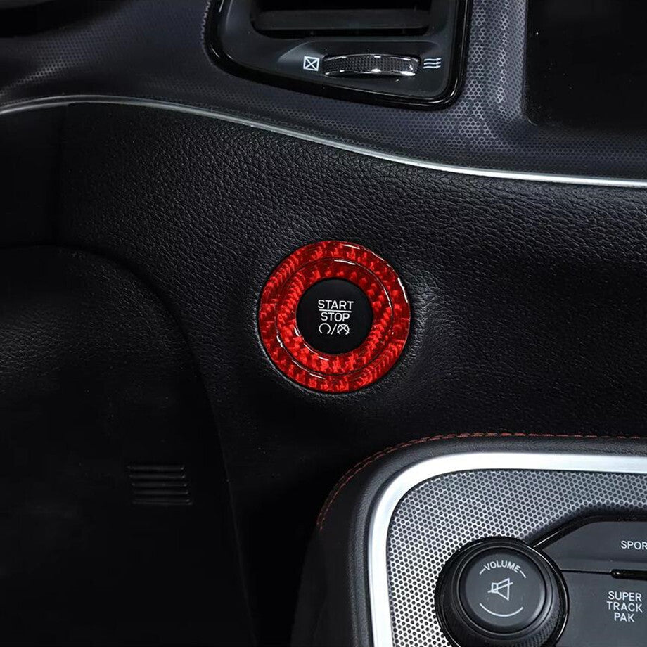 For 15-23 for Chrysler 300 Red Carbon Engine Start Stop Push Button Cover Ring Trim