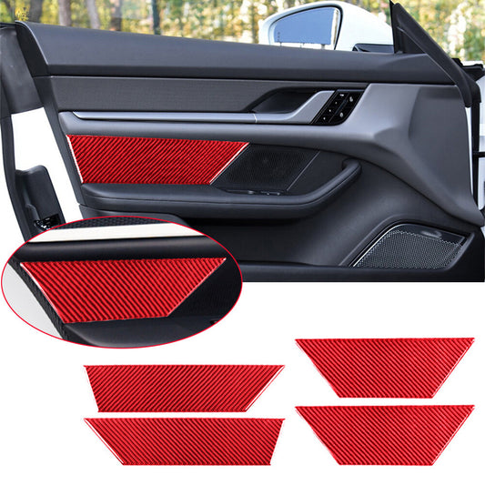 Red Carbon Fiber Inner Door Speaker Side Panel Trim for Porsche Taycan 2019-2022