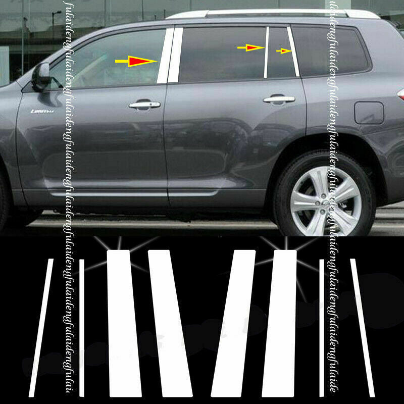 8Pcs CHROME Pillar Posts for Toyota Highlander 2008-2013 Door Trim Mirrored Kit