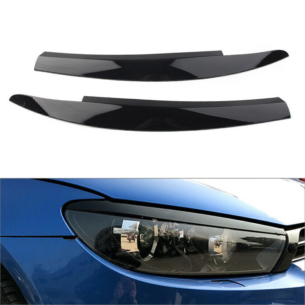Head Light Lamp Eyebrow Eyelid Cover Trim Glossy for VW Scirocco 2009-17 Black