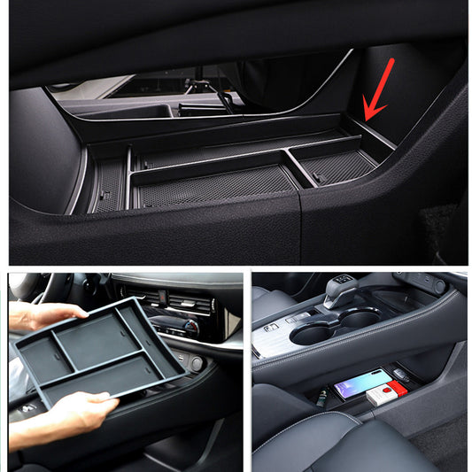 Gear shift panel storage box suitable for Nissan Rogue 2021 - 2023 VC with decorative cover.