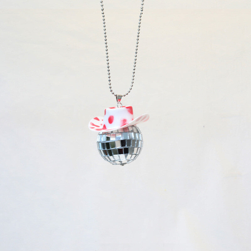 Cowboy Hat Disco Ball Car Ornamen Shiny Rearview Mirror Hanging Acessory Cow Red