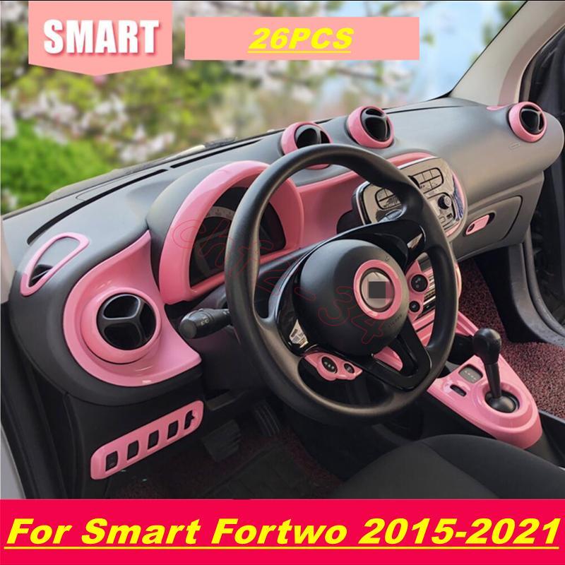for Smart Fortwo 2015-2021 Pink Interior Accessories Whole Kit Covers Trim 26PCS