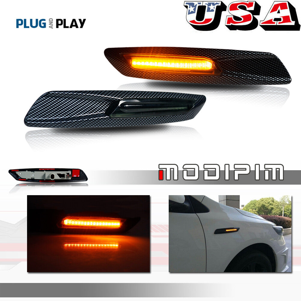 Carbon fiber style amber LED smoked side marker light kit for BMW 135 Series