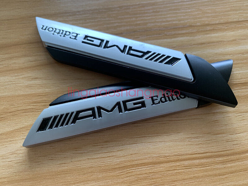 2x Silver/Black AMG EDITION Fender Emblem Badge Decal Sticker for Mercedes