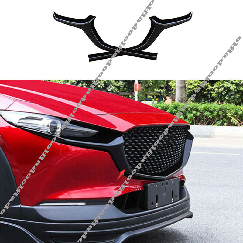 for Mazda CX-30 2020-2022 Glossy Black Front Bumper Grills Moulding Cover Trim