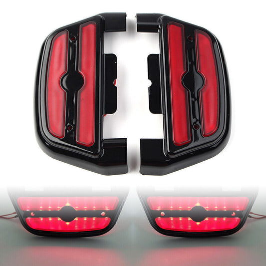 Red LED Light Passenger Footboard Floorboard Cover for Harley Touring Road King