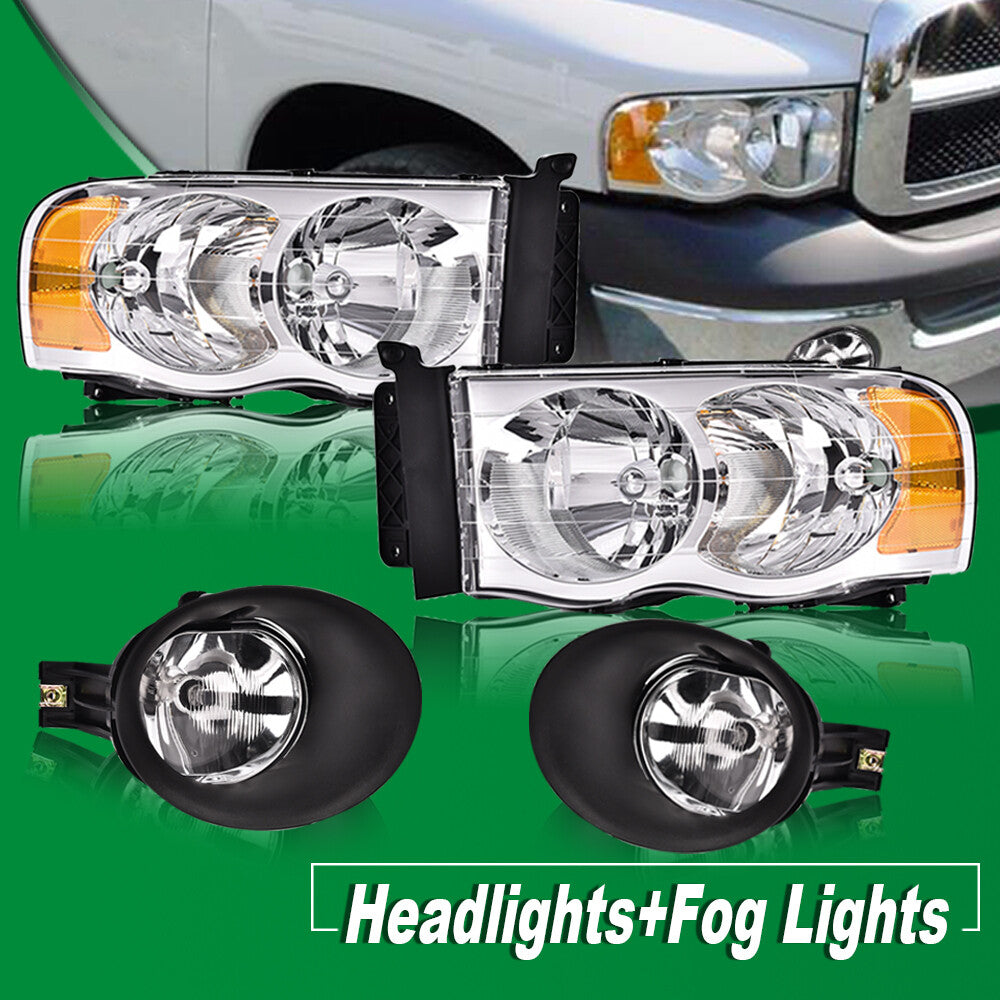 Amber/chrome headlights and fog lights are suitable for 2002-2005 for Dodge for Ram 1500 2500 3500 models.