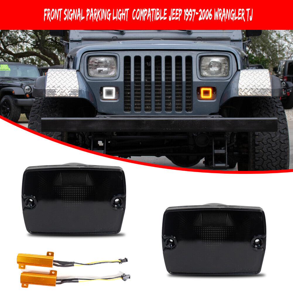2-Piece Turn Signal LED Light Replacement Kit for Jeep for Wrangler YJ 1987-1995 Smoked Lens