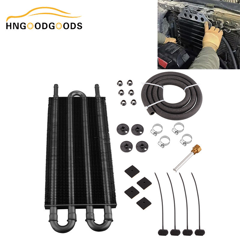 4-line/through-pipe and finned gearbox cooler universal 5/16 oil cooler kit in black