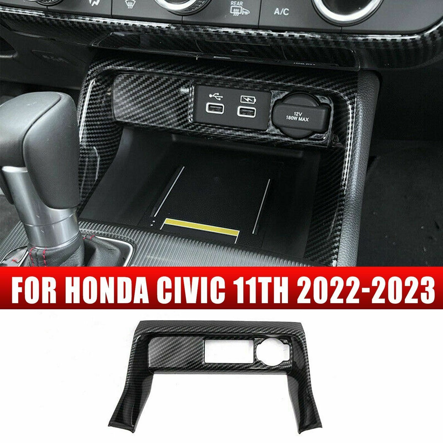 for Honda for Civic 11. 2022-2023 Carbon Fiber Console Cigarette Lighter Cover