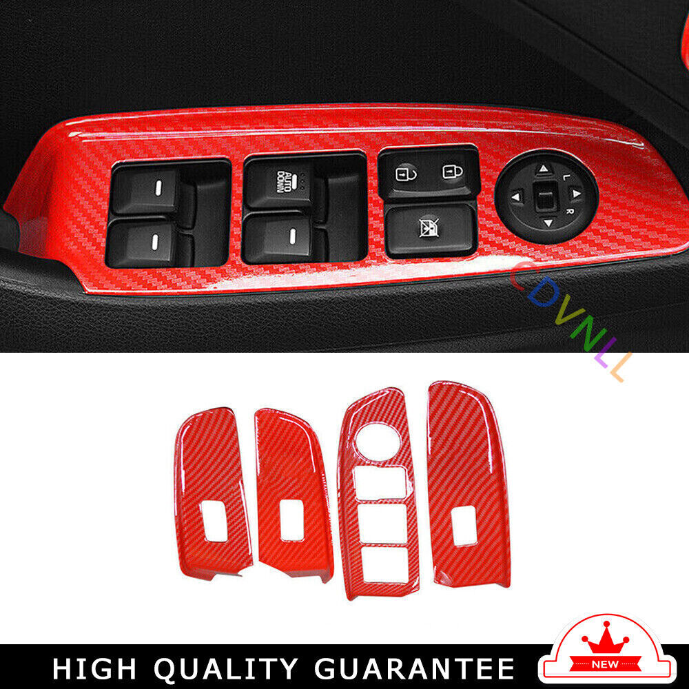 Glass Window Lifting Lock Panel Trim 4PCS for Kia K3 14-2018 Red Carbon Fiber