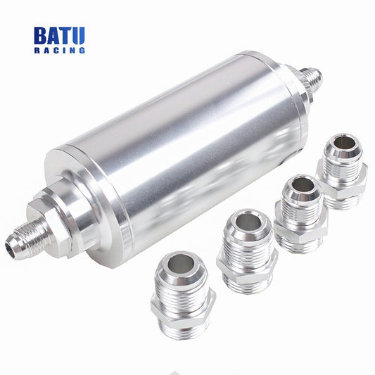 Silver Inline Fuel Filter High Flow 100 Micron Cleanable 6AN/8AN/10AN-Adapter