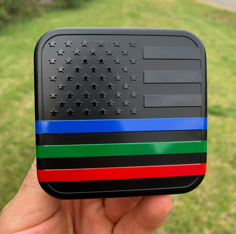 Car mount plug cap tow receiver 2-inch American flag black blue green red for Chevrolet