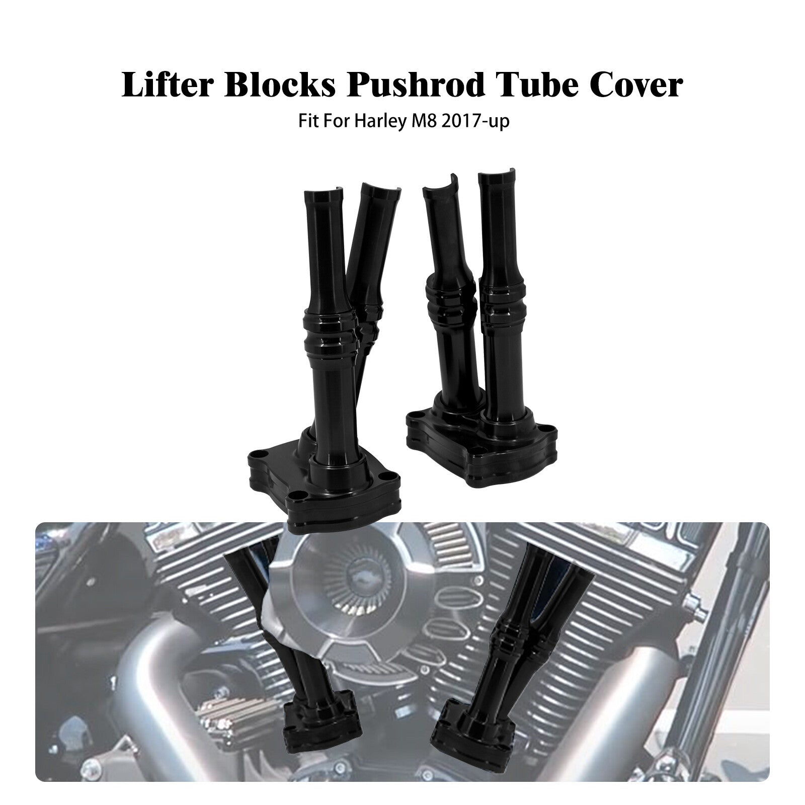 Black Lifter Block Pushrod Tube Cover for Harley Touring Road Electra Glide 17+