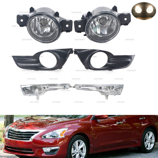 Set Front Bumper DRL Fog Light Fog Lamp Cover Frame for Nissan Altima 2013-2016