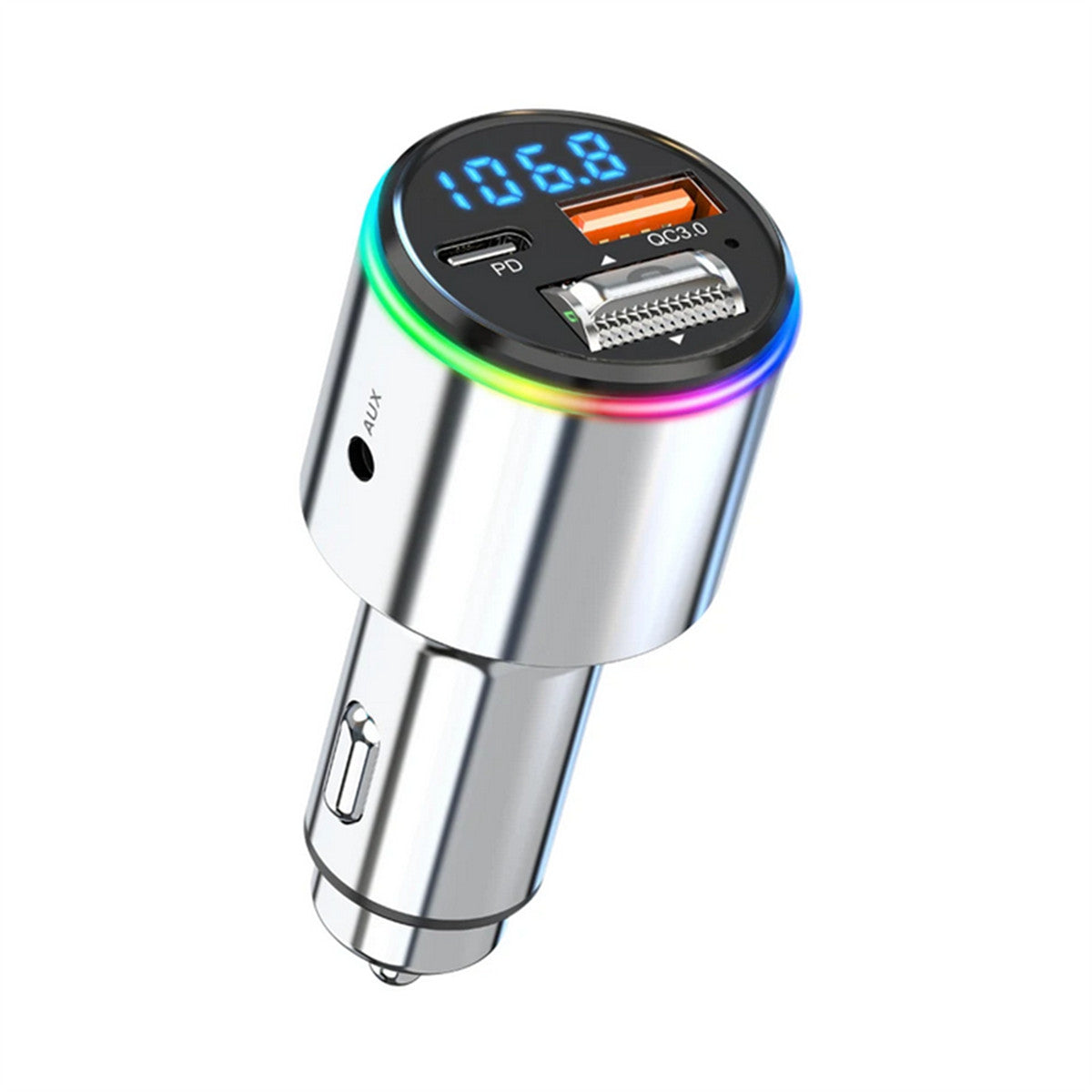 Bluetooth 5.3 FM Transmitter Car MP3 Player Stereo Adapter PD for Charger RGB Light