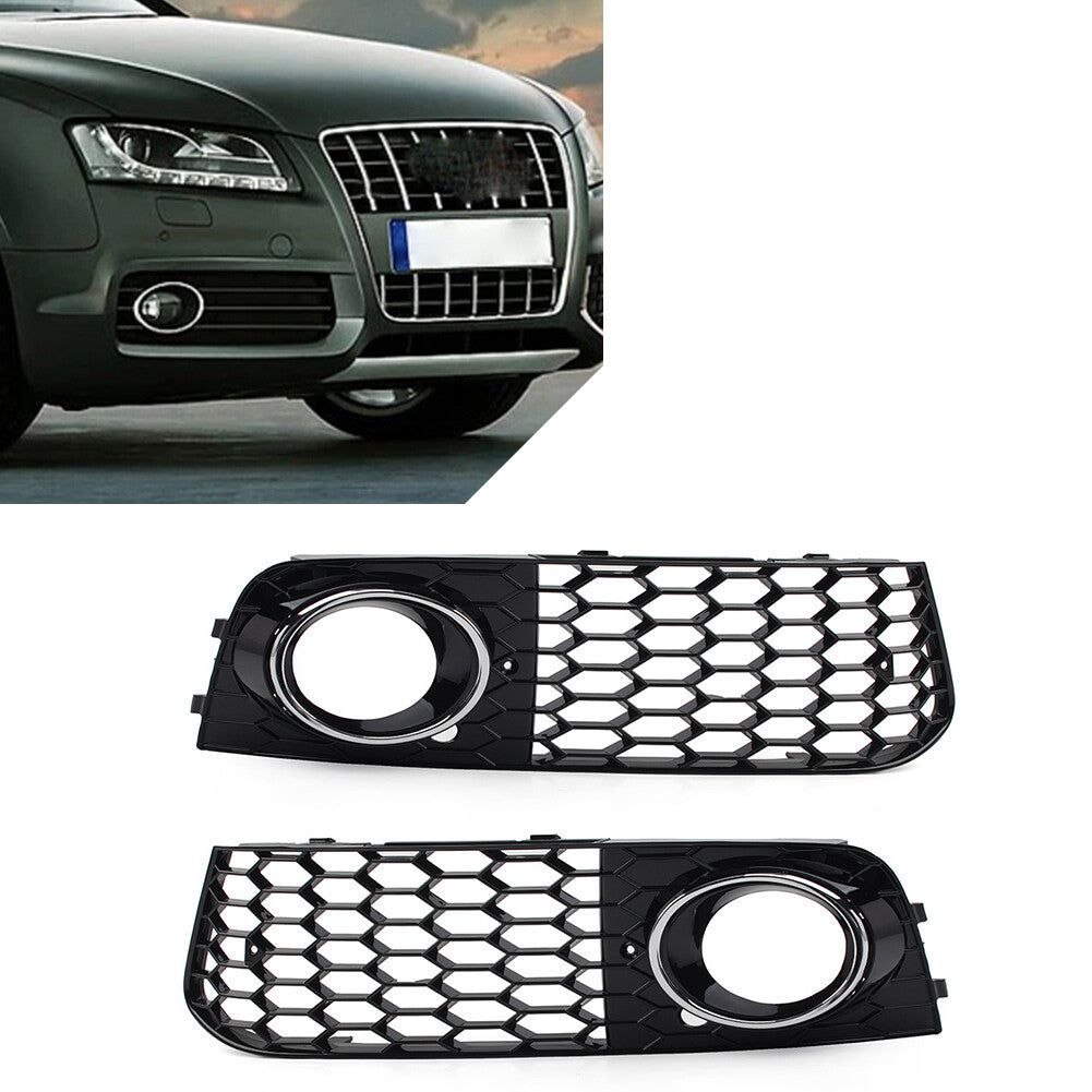 Silver Pair Honeycomb Hex Mesh Fog Light Cover for Audi A4 B8 2009-12 2011 10