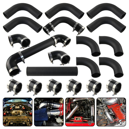 12PCS 2.75 70mm Universal Turbo Intercooler Pipe Piping+Silicone Hose Kit Black