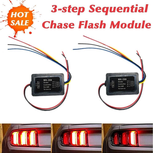 2x 3-Step Sequential Flow Semi Dynamic Chase Flash Rear Light Module Boxing