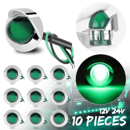 10X 3/4 LED Marker Clearance Lights Truck Trailer Round Side Bullet Lamp Green