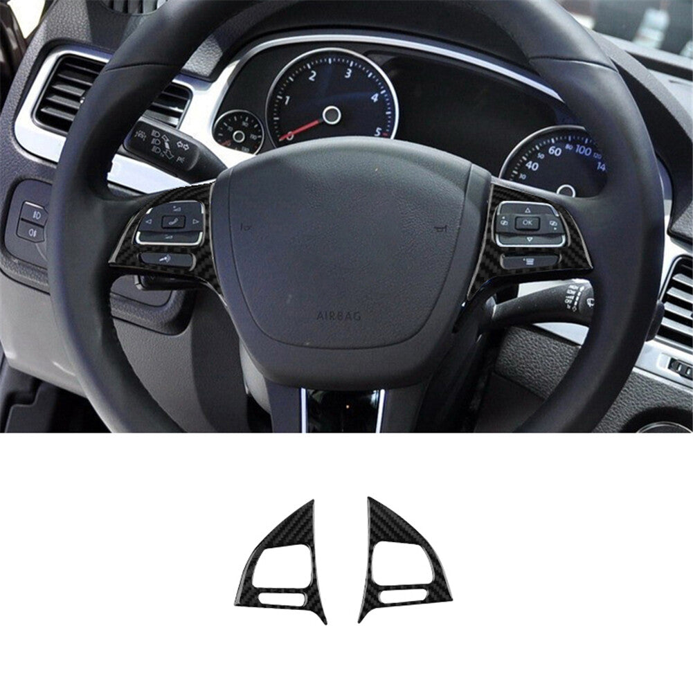 2X Steering Wheel Button Trim Cover Decor Carbon Fiber for VW Touareg 2011-2018