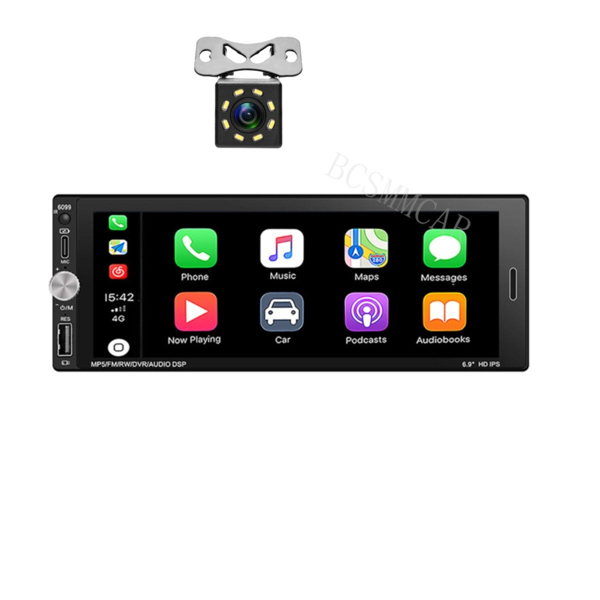 Car Stereo Radio Touch Screen 1Din Audio Video For Apple Carplay W/Free Cam