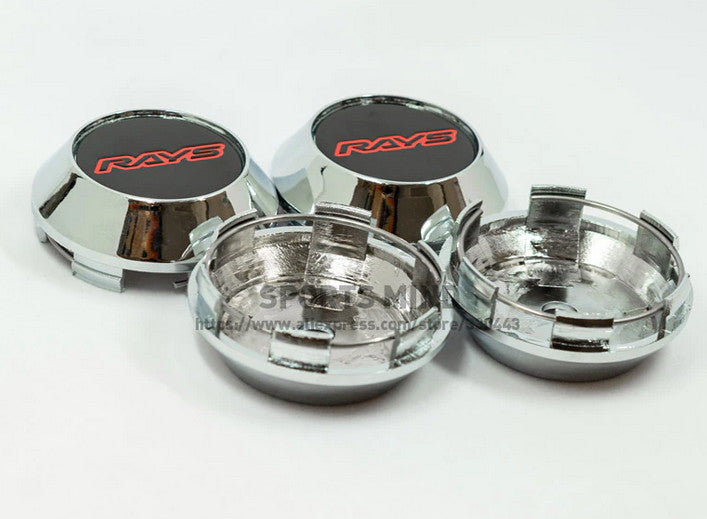 4x68mm wheel center cap, hubcap, rim cap, badge decal, light-colored, black, red chrome-plated.