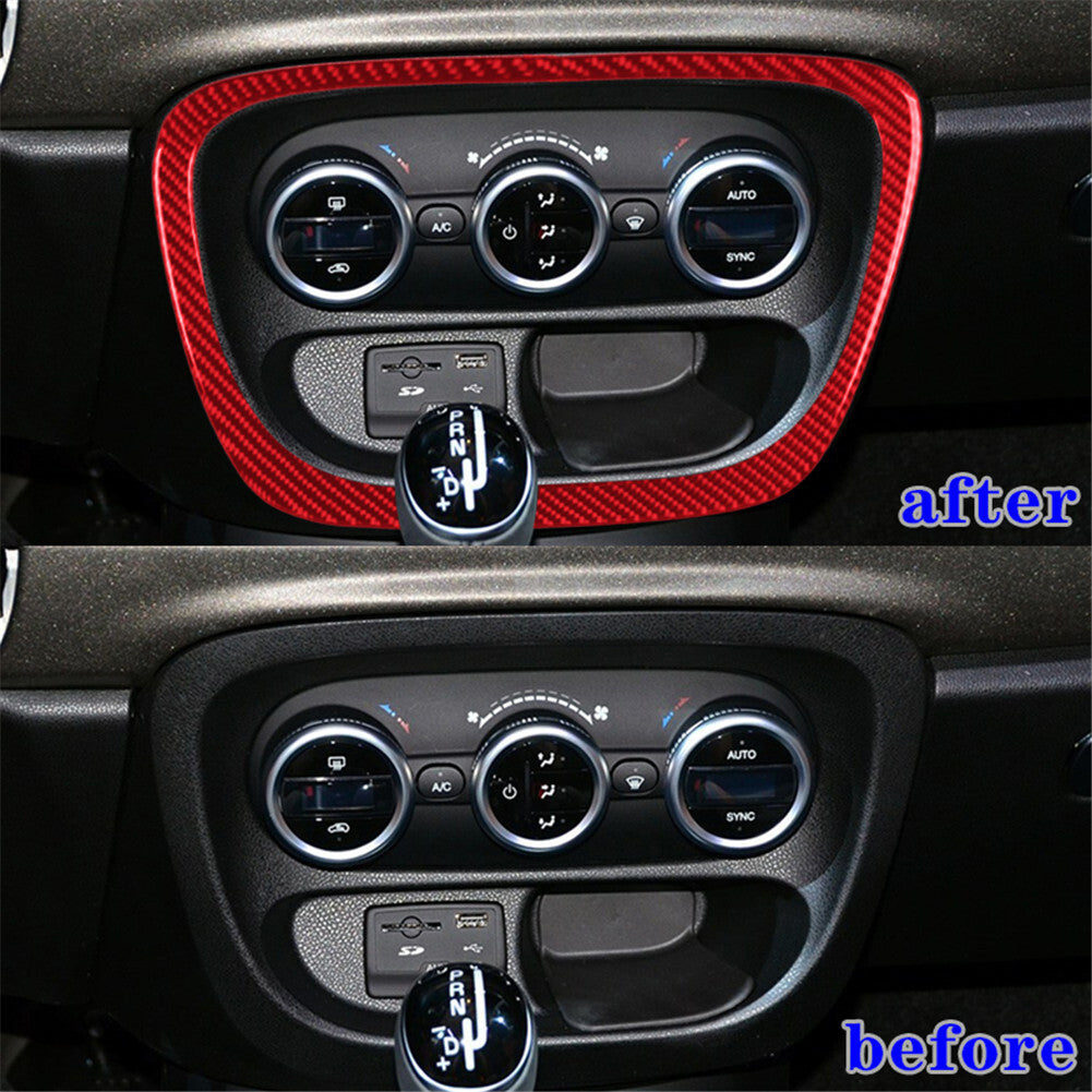 Red Carbon Fiber Climate Control Surround Panel Cover Trim for Fiat 500L 14-17