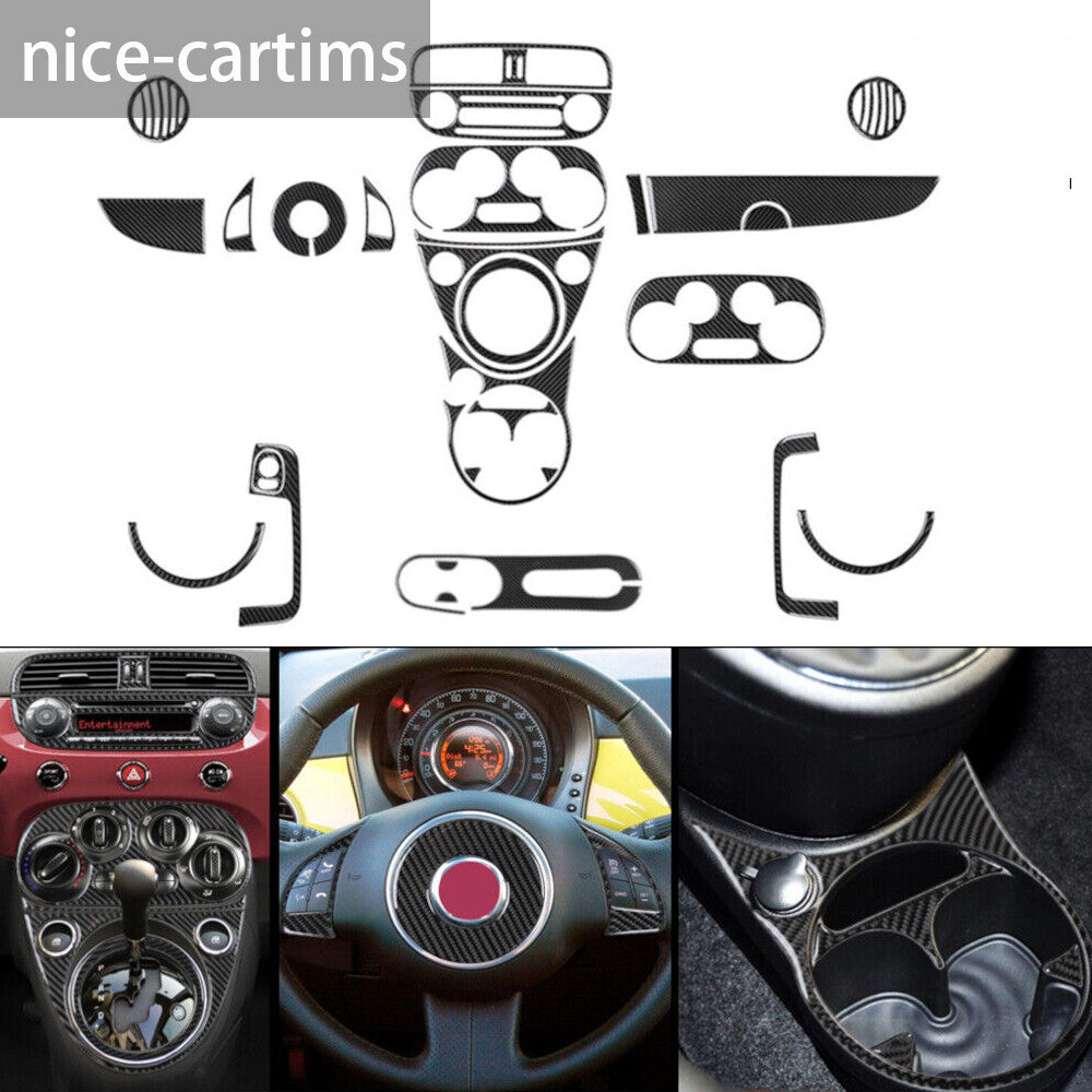 26Pcs Carbon Fiber Interior Full Set Decorative Trim Kit for Fiat 500 2012-2015