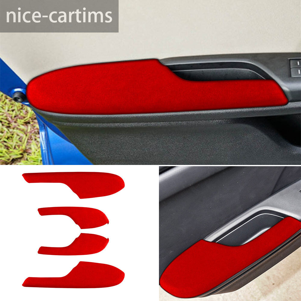 4¡ÁSuede Wine Red Interior Door Armrest Panel Trim for Honda for Civic 10th 2016-2021