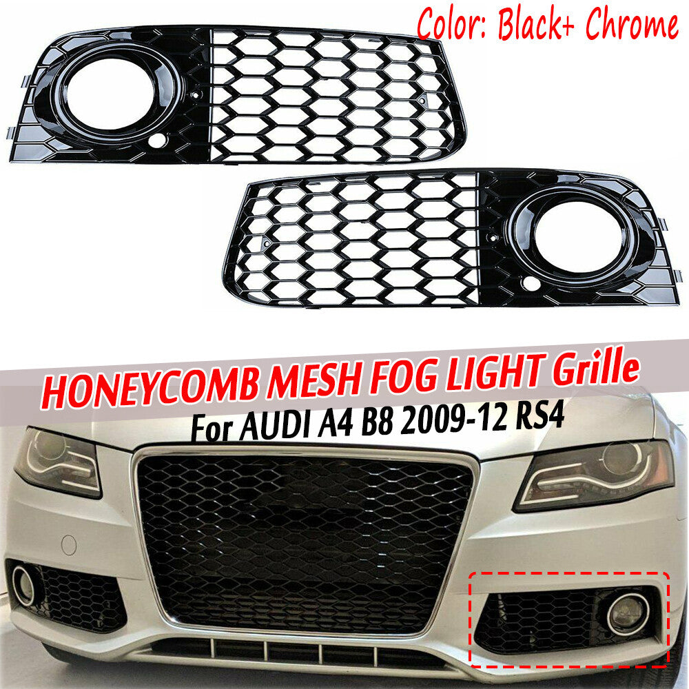 2-piece front fog light grille grille cover for 09-12 for Audi A4 B8 honeycomb RS4
