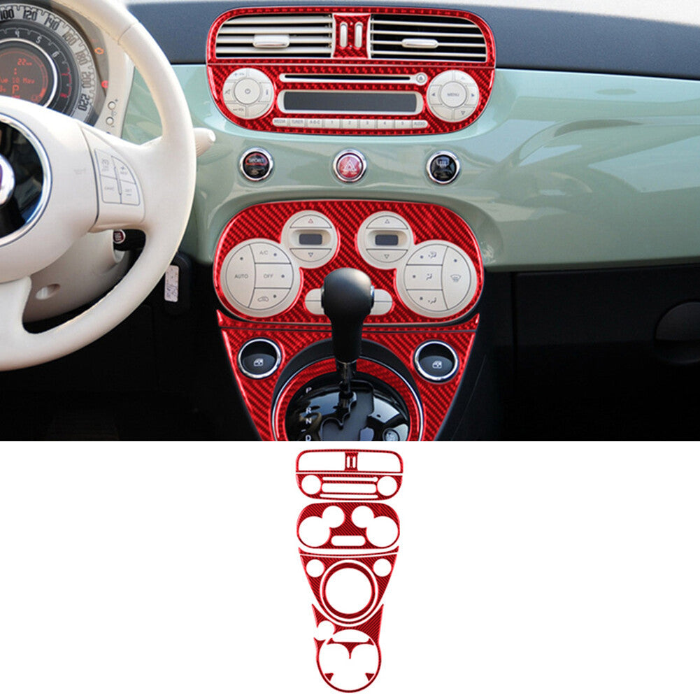 29X Red Carbon Fiber Interior Full Kit Cover Trim Sticker for Fiat 500 2012-2015
