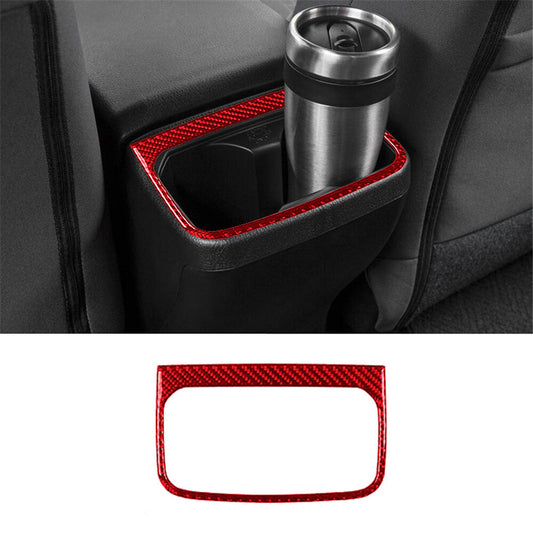 Red Carbon Fiber Rear Central Cup Holder Cover Trim for Toyota Tacoma 2016-2021