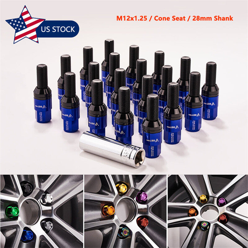 20PCS M12x1.25 Blue Wheel Lug Bolt 28mm Shank Cone for Seat Stud for Jeep for Chrysler