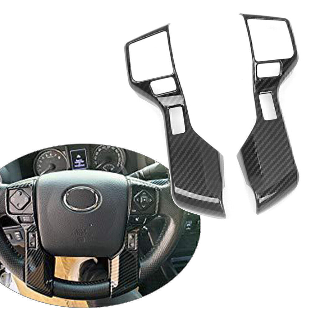 2x Steering Wheel Button Cover Trim Carbon Fiber Black Fit for Toyota Tacoma 16-2019
