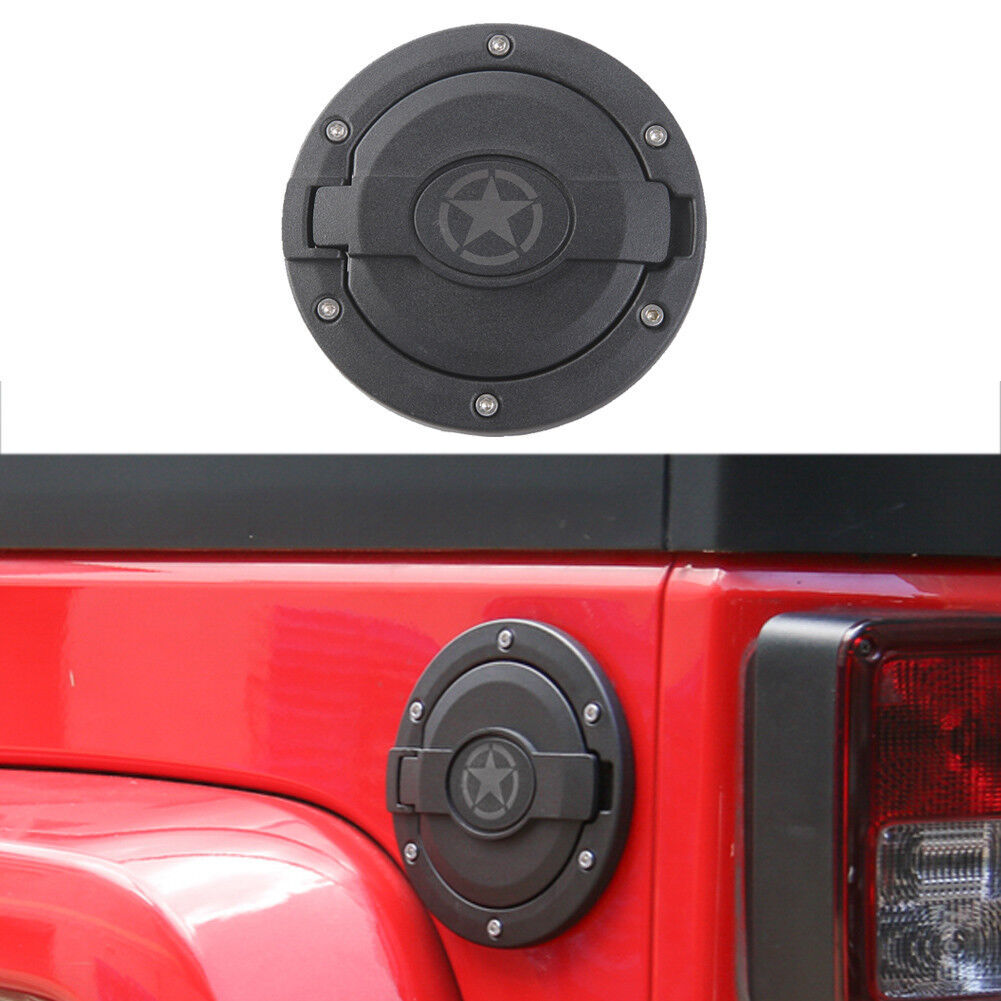 Black Gas Tank Cap Fuel Filler Cover Five Star Fits 2007-2018 for Jeep for Wrangler JK