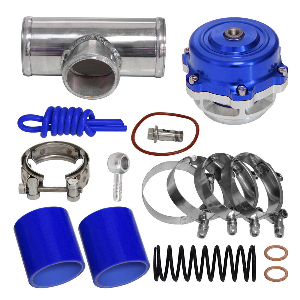 50MM 35PSI Boost V-Band Turbo Blow Off Valve BOV+2.5'' Flange Pipe Hose Kit Blue