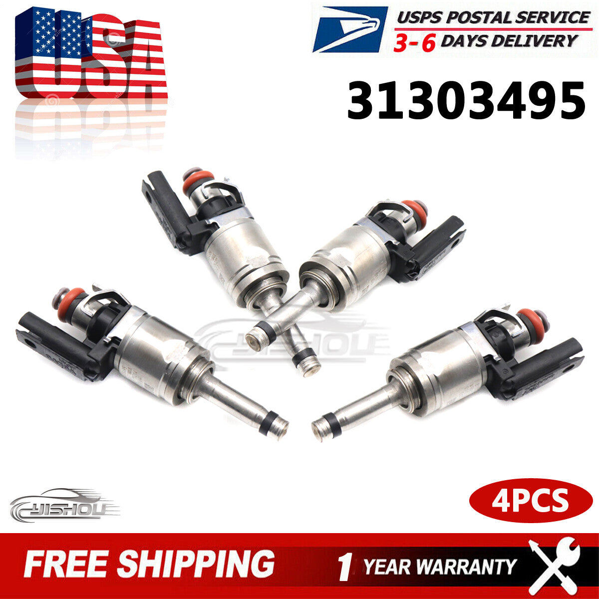 4pcs Fuel Injector 31303495 31336653 For 14-15 for Volvo S60 S80 V60 V70 XC60 2.0L