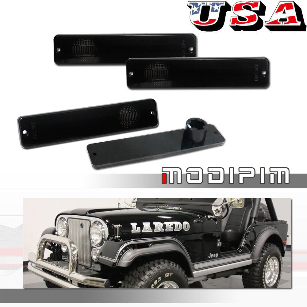 Smoked Lens Front + Rear Bumper Side Marker Light Housing Kit for Jeep J Series
