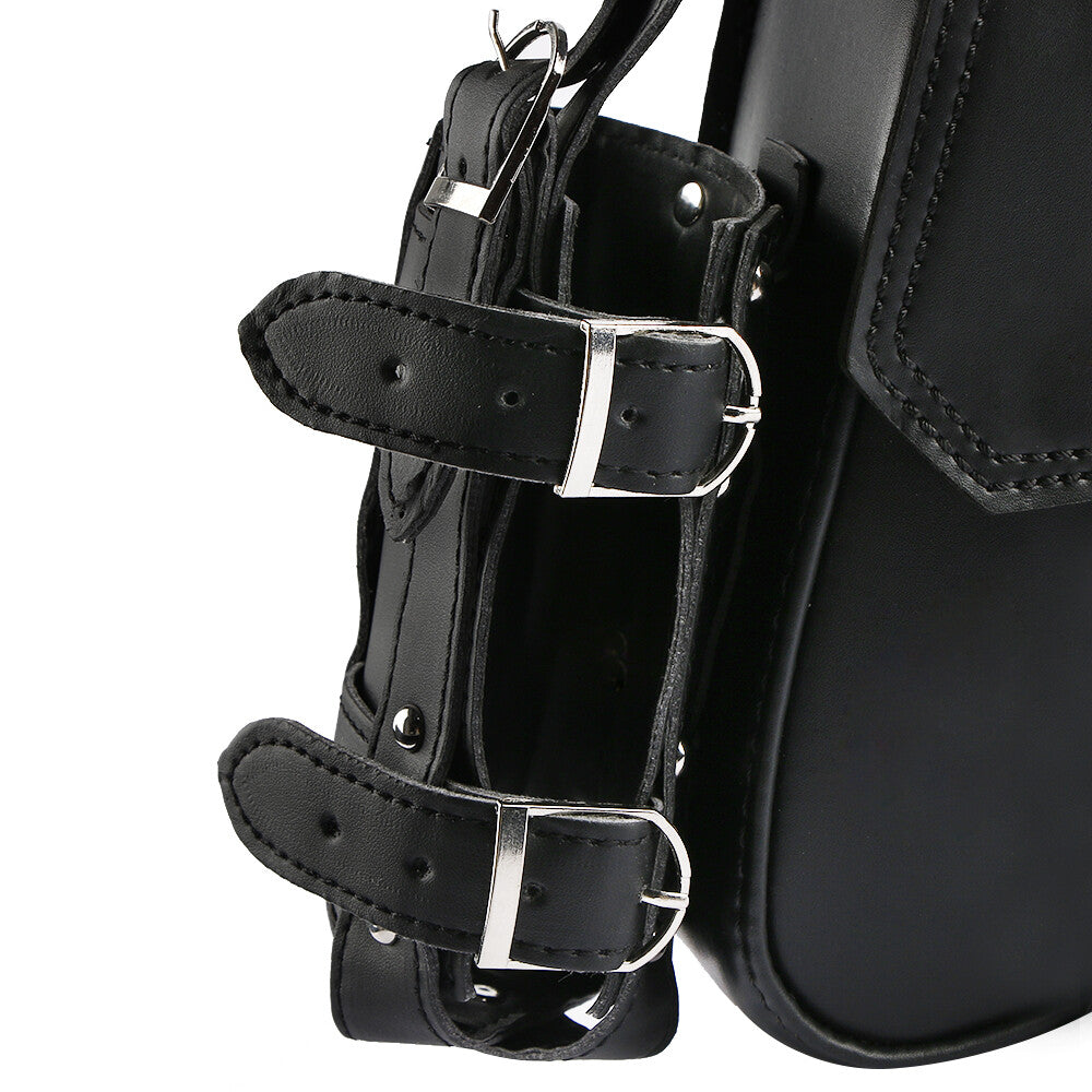 W/cup holder Front Side Saddle Bags Motorcycle Tools Bag Luggage Saddle PU Black