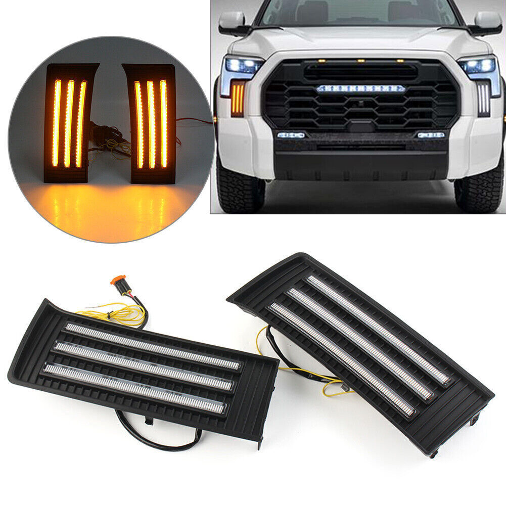 LED DRL daytime running lights, turn signals, and fog lights are suitable for Toyota Tundra 2022-2023 models.