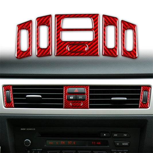 5¡Á Red Carbon Fiber Air Vent Outlet Cover for BMW 3 Series E90 E92 E93 2005-2012