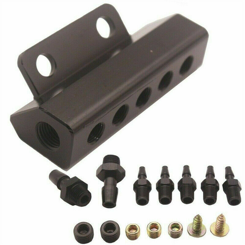 5 Port Car Vacuum Block Intake Manifold Kit Fuel Gas Wastegate Turbo Boost Black